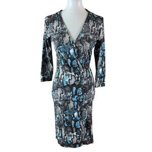 Felicity And Coco Snakeskin Print Wrap Dress Long Sleeve Blue Gray Small Career